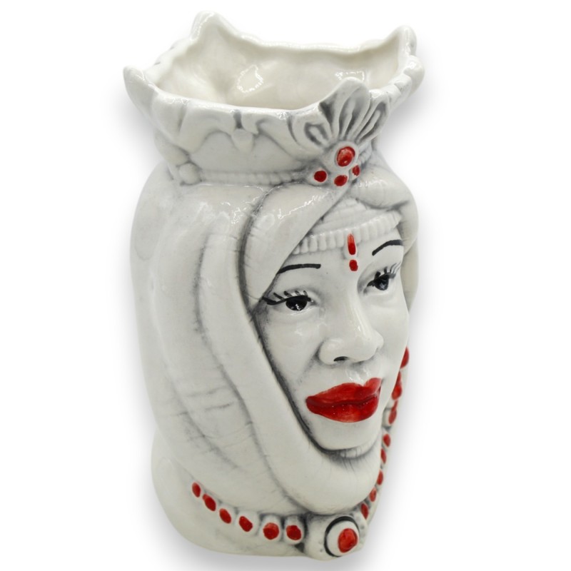 Sicilianska morhuvuden med krona och turban (par) h 13 / 14 cm ca. Caltagirone keramik - 