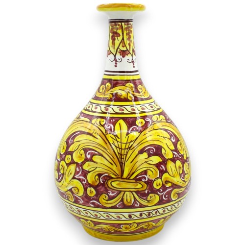 Vase ampoule en céramique de Caltagirone, h 30 x Ø 18 cm environ. Bordeaux, décoration baroque - 