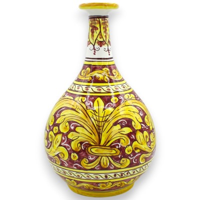 Jarrón ampolla de cerámica de Caltagirone, h 30 x Ø 18 cm aprox. Burdeos, decoración barroca - 