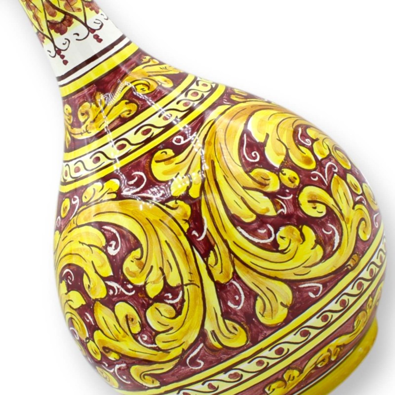 Jarrón ampolla de cerámica de Caltagirone, h 30 x Ø 18 cm aprox. Burdeos, decoración barroca - 