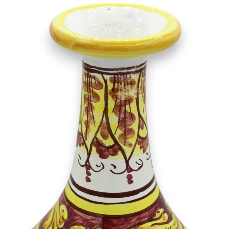 Jarrón ampolla de cerámica de Caltagirone, h 30 x Ø 18 cm aprox. Burdeos, decoración barroca - 