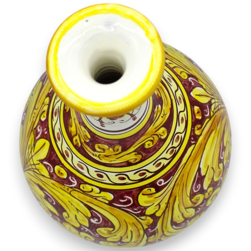 Jarrón ampolla de cerámica de Caltagirone, h 30 x Ø 18 cm aprox. Burdeos, decoración barroca - 
