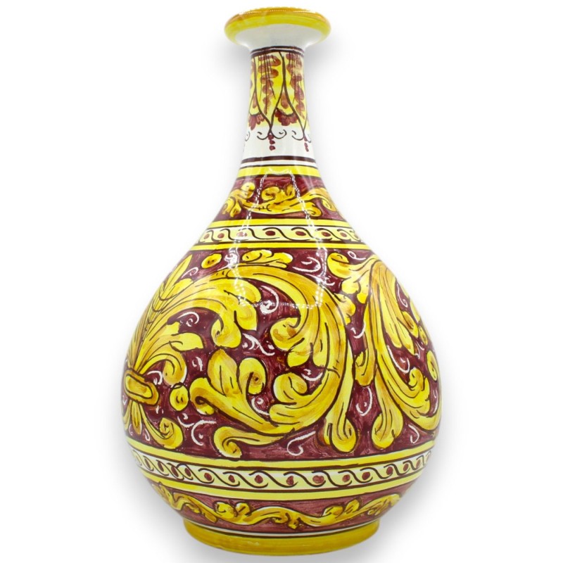 Jarrón ampolla de cerámica de Caltagirone, h 30 x Ø 18 cm aprox. Burdeos, decoración barroca - 