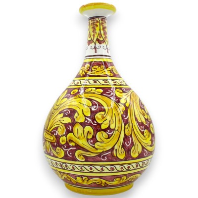 Jarrón ampolla de cerámica de Caltagirone, h 30 x Ø 18 cm aprox. Burdeos, decoración barroca - 