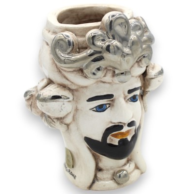 Głowy Maurów sycylijskich - korona i owoce (para) o wysokości ok. 14 cm. Ceramika Caltagirone, Emalia platynowa - 