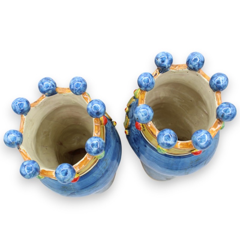 Cabeças de mourisco da Sicília (par) com aproximadamente 32 cm de altura. Coroa, Turbante e Aplicações, Cerâmica Caltagi