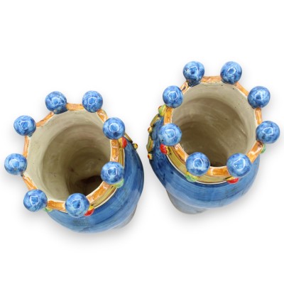 Cabeças de mourisco da Sicília (par) com aproximadamente 32 cm de altura. Coroa, Turbante e Aplicações, Cerâmica Caltagi