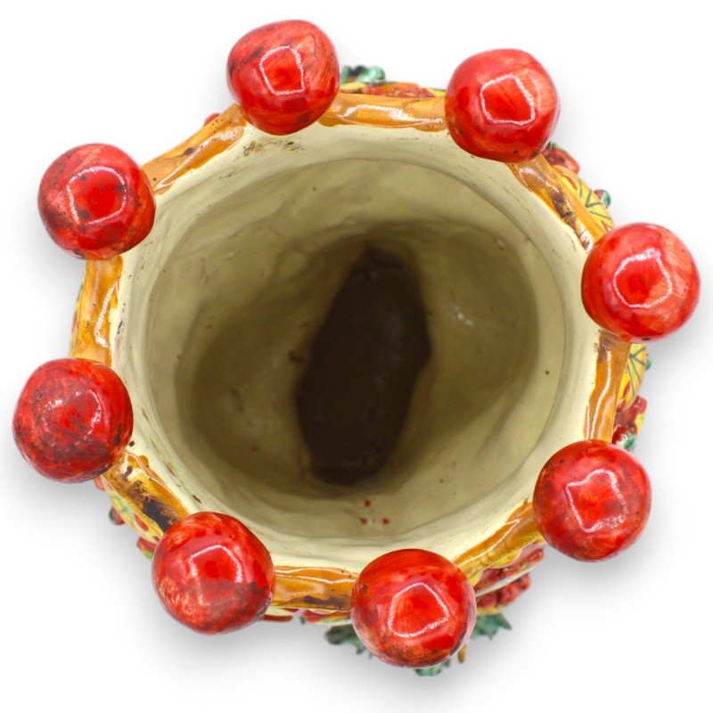 Cabeza de Jano Bifrons con dos caras, de aprox. 32 cm de altura. Cerámica de Caltagirone, Corona, Uvas, Granada y aplica