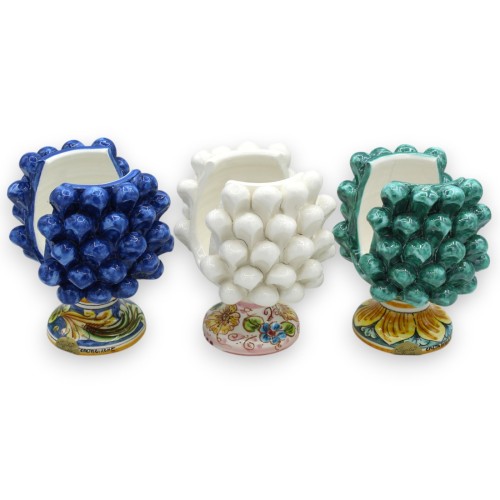 Pigna napkin holder, Caltagirone ceramic, h 13 x 11 cm approx. (1pc) various colours and random stem decoration - 