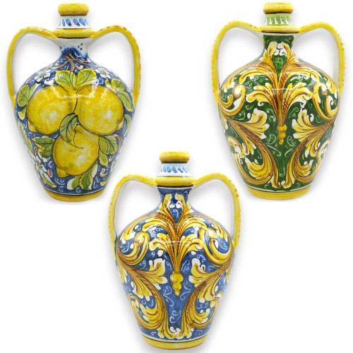 Vase Quartara Bummulo h 28 x 20 cm environ. (1pc) Céramique de Caltagirone, décorations diverses - 