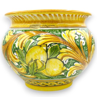 Cachepot växtkruka, Caltagirone Keramik, barock och citrondekoration, grön bakgrund - 5 storleksalternativ (1 st) - 