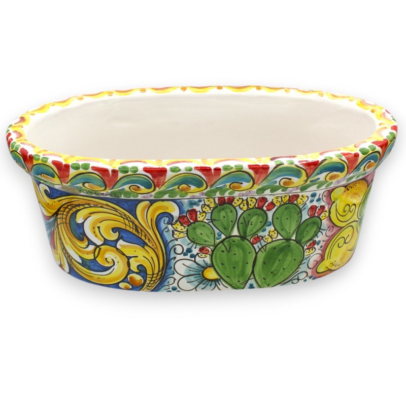 Ovale Vasenbox, Caltagirone-Keramik, L ca. 40 x 22 x 17 cm. Barockdekor, Granatäpfel und sizilianisches Wagenrad MD2 - 