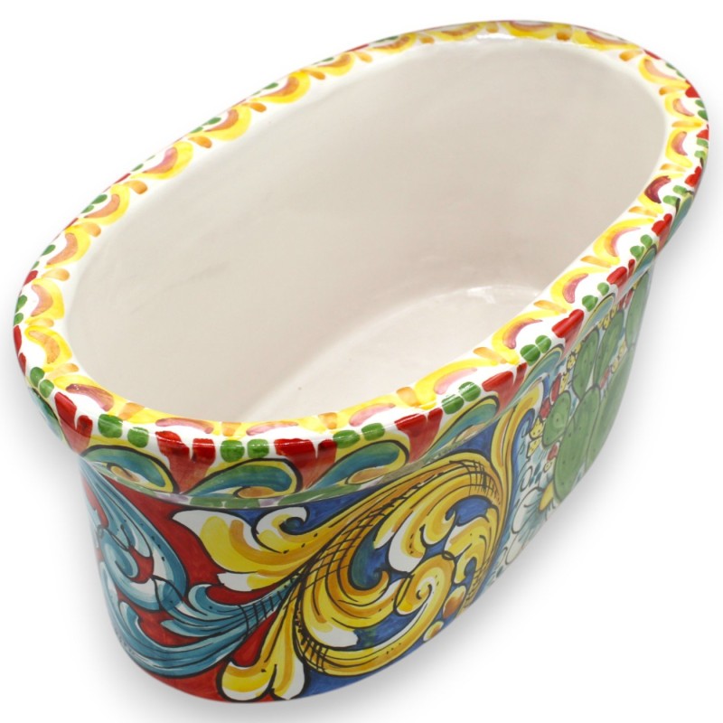 Oval vaslåda, Caltagirone keramik, L 40 x 22 x 17 cm ca. barockdekor, granatäpplen och siciliansk vagnhjul MD2 - 