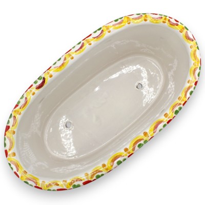 Caixa vaso oval, cerâmica Caltagirone, C 40 x 22 x 17 cm aprox. decoração barroca, romãs e roda de carroça siciliana MD2