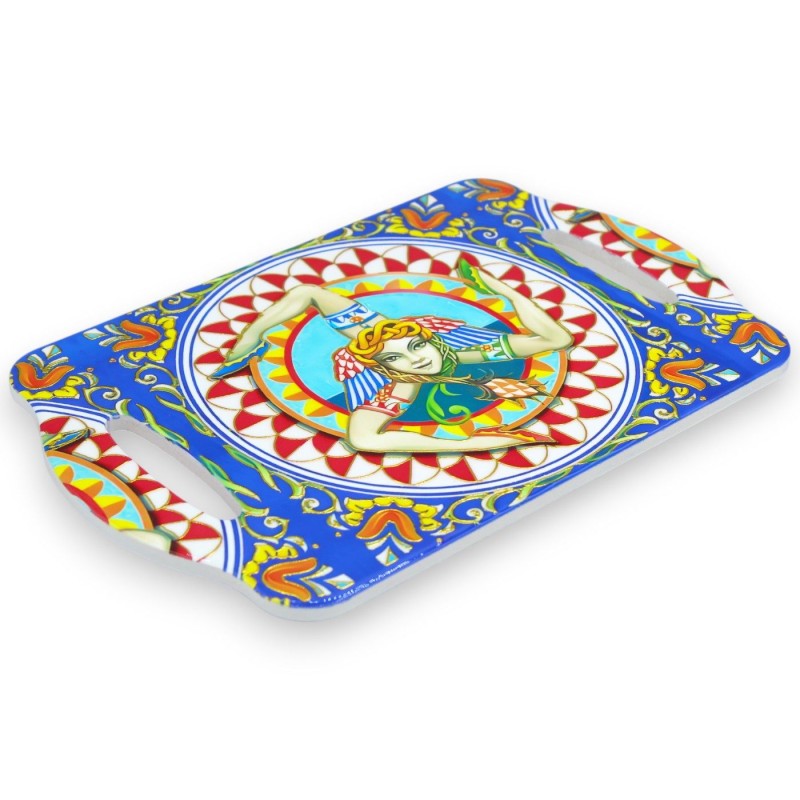 Tábua de corte de cerâmica com camada de cortiça antiderrapante, aprox. C 28 x 18 cm. Estampa Trinacria - 