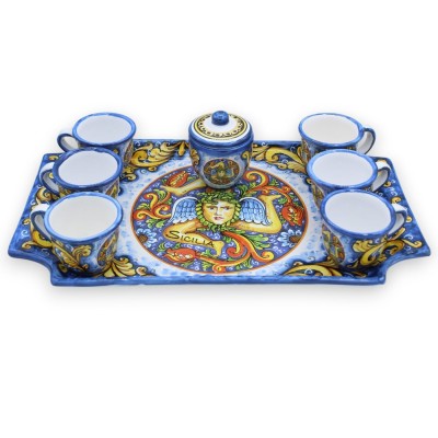 Servicio de café para 6 personas en cerámica siciliana, decoración barroca y Trinacria MD1 - 