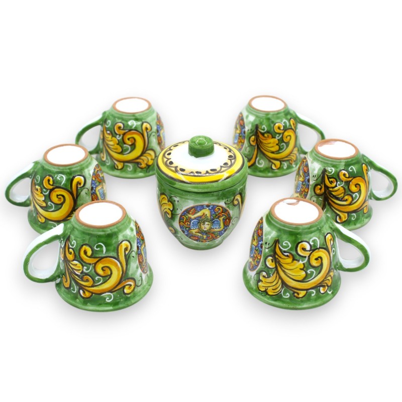 Servizio da caffè per 6 persone in ceramica Siciliana, decoro barocco e Trinacria MD2 - 