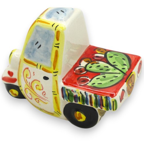 Véhicule en céramique de Caltagirone Moto Ape, L 11 x 8 x 6 cm environ. (1pc) Différentes couleurs et décoration aléatoi 2