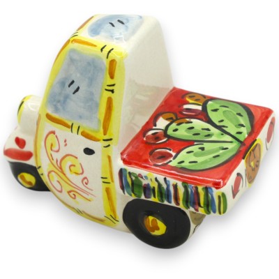 Caltagirone keramiskt fordon Ape motorcykel, L 11 x 8 x 6 cm ca. (1st) Olika färger och slumpmässig dekoration - 