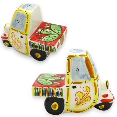 Caltagirone keramiskt fordon Ape motorcykel, L 11 x 8 x 6 cm ca. (1st) Olika färger och slumpmässig dekoration - 