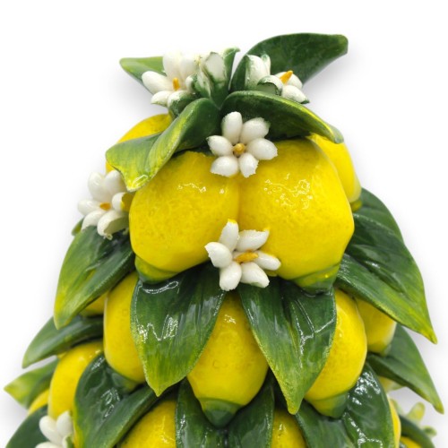Pirámide de limón en cerámica fina, aprox. alto 20 x 14 cm. Hojas y flores de zagara - 2