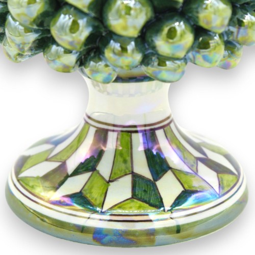 Caltagirone keramisk kotte, ca. 20 cm hög. Äppelgrön, pärlemor emalj, siciliansk vagnsdekorationsstam -  2