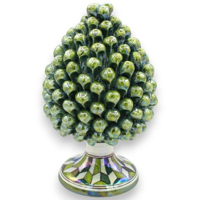 Caltagirone keramische dennenappel, ca. 20 cm hoog. Appelgroen, parelmoer emaille, Siciliaanse kar decoratie steel - 