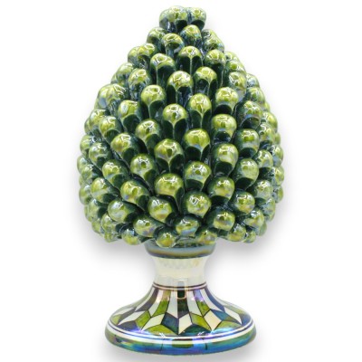 Caltagirone keramische dennenappel, ca. 20 cm hoog. Appelgroen, parelmoer emaille, Siciliaanse kar decoratie steel - 