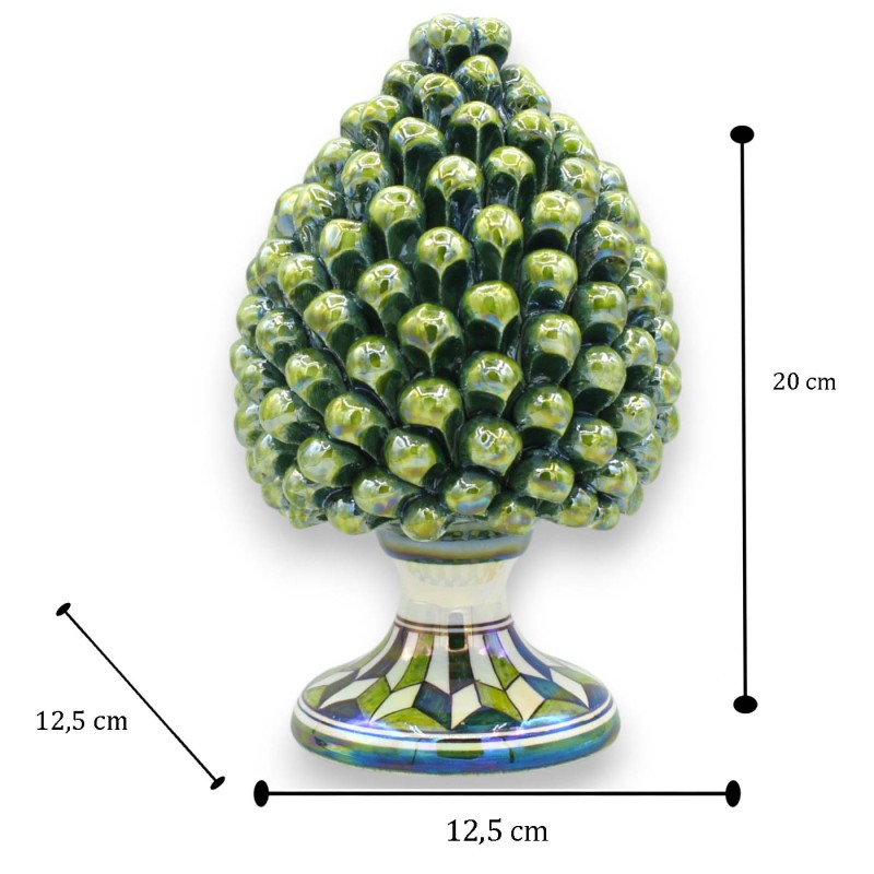 Pinha de cerâmica Caltagirone, aprox. 20 cm de altura. Verde maçã, esmalte madrepérola, decoração de carrinho siciliano 