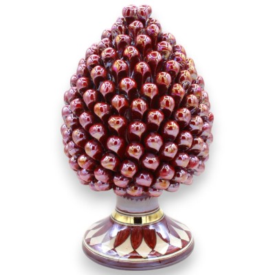 Pigna siciliana Caltagirone - h 25 cm ca. Bordeaux, smalto Oro Zecchino 24k e Madreperla - 