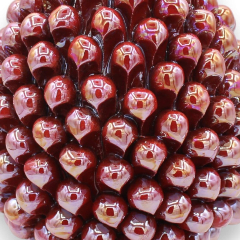 Pigna siciliana Caltagirone - h 25 cm ca. Bordeaux, smalto Oro Zecchino 24k e Madreperla - 