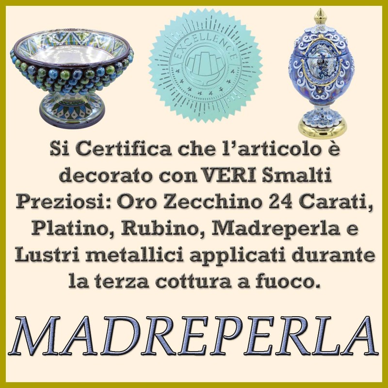 Pigna siciliana Caltagirone - h 25 cm ca. Bordeaux, smalto Oro Zecchino 24k e Madreperla - 