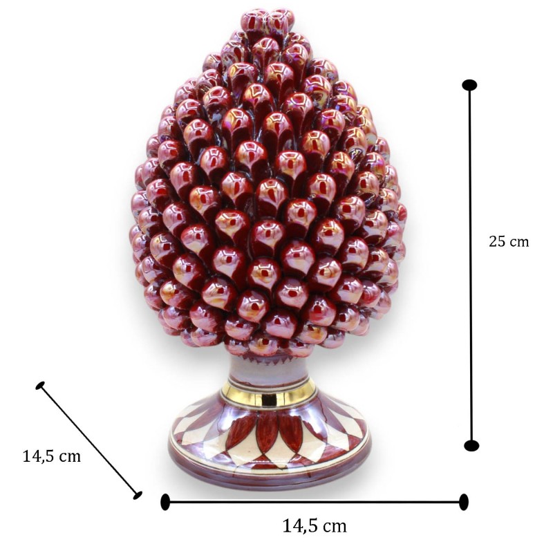 Pigna siciliana Caltagirone - h 25 cm ca. Bordeaux, smalto Oro Zecchino 24k e Madreperla - 