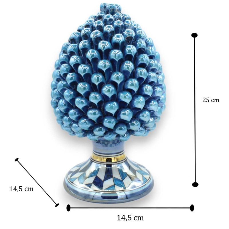 Piña siciliana Caltagirone, h 25 cm aprox. Turquesa, esmalte dorado de 24k y nácar - 
