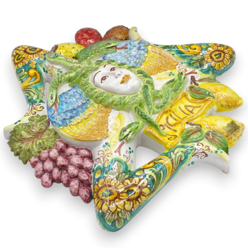 Ceramika Caltagirone Trinacria h 48 x 48 cm ok. Dekoracja z mieszanych owoców i słonecznika - 