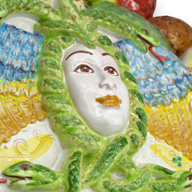 Trinacria in ceramica Caltagirone h 48 x 48 cm ca. Decoro Frutta Mista e Girasole - 