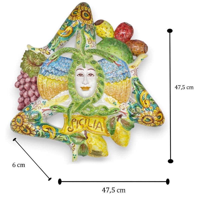 Ceramika Caltagirone Trinacria h 48 x 48 cm ok. Dekoracja z mieszanych owoców i słonecznika - 