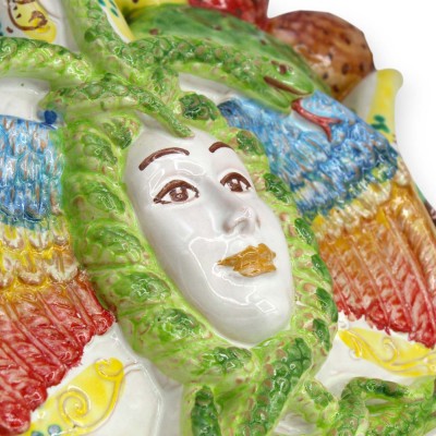 Caltagirone ceramic Trinacria h 48 x 48 cm approx. Mixed Fruit and Prickly Pear decoration - 