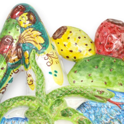 Caltagirone keramiek Trinacria h 48 x 48 cm ca. Gemengde fruitdecoratie en cactusvijgenschep - 