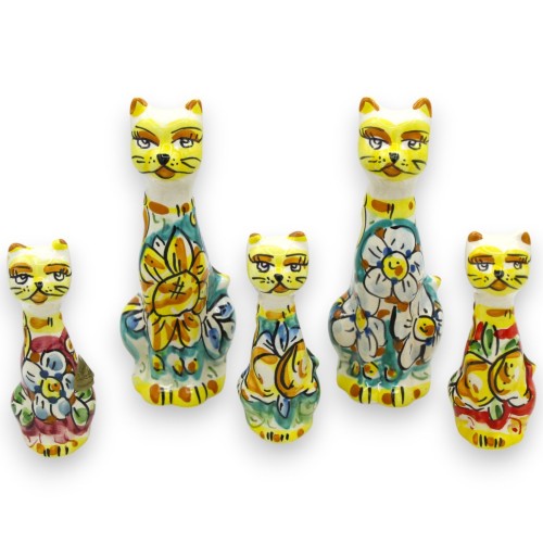Ceramic Cat from Caltagirone, Assorted Decorations and Colors, 2 Size Options (1pc) - 