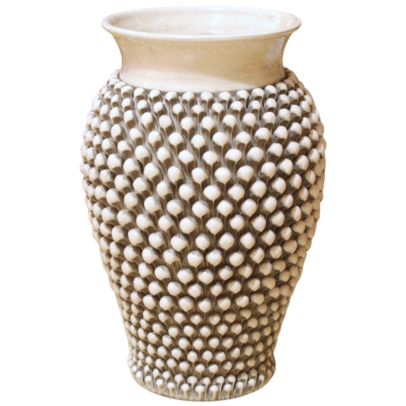 Vaso de pescoço alto Pigna, cerâmica Caltagirone - altura aprox. 46 cm. Monocromático, Branco Antigo - 
