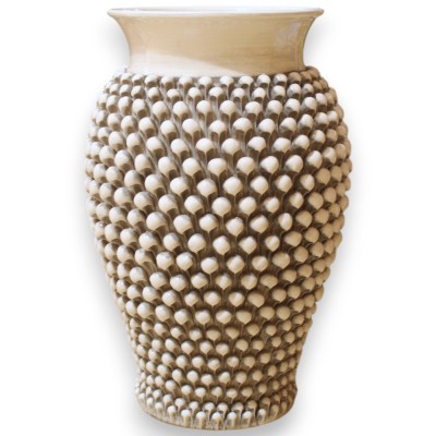 Vaso de pescoço alto Pigna, cerâmica Caltagirone - altura aprox. 46 cm. Monocromático, Branco Antigo - 