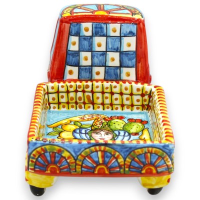 Caltagirone keramiskt fordon Ape motorcykel - L 28 x h 16 cm ca. Siciliansk vagn och Trinacria-dekoration - 