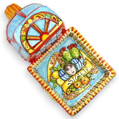 Caltagirone keramiskt fordon Ape motorcykel - L 28 x h 16 cm ca. Siciliansk vagn och Trinacria-dekoration - 