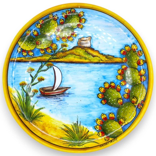 Dekorativer Teller aus Caltagirone-Keramik – Ø ca. 30 cm. Blick auf die Insel der Frauen, Capaci - 