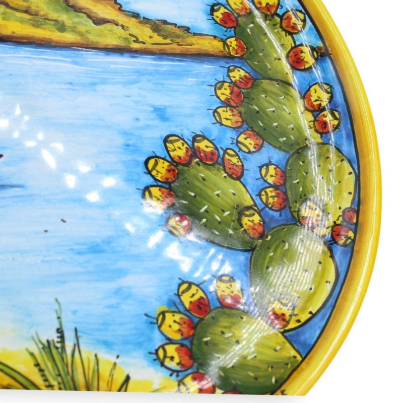 Ornamental plate in Caltagirone ceramic - Ø 30 cm approx. View of Isola delle Femmine, Capaci - 