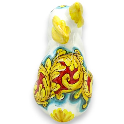 Coniglio in piedi grande, Ceramica Caltagirone, h 20 x 14 cm ca. decoro barocco giallo e rosso - 