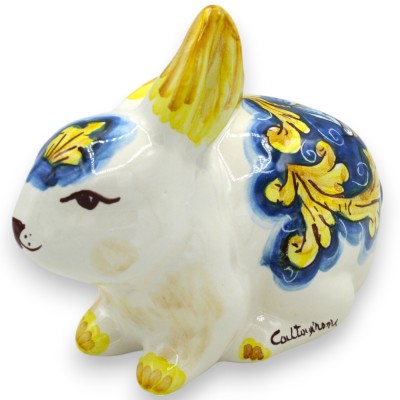 Coniglio Accovacciato grande, Ceramica Caltagirone, L 18 x 15 cm ca. (1Unità) Due opzioni decoro - 