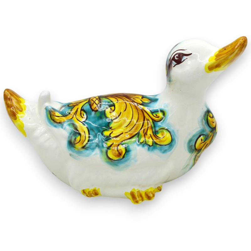Canard avec le cou relevé, Céramique de Caltagirone, L 18 x h 13 cm environ. (1 pièce) deux options de décoration - 