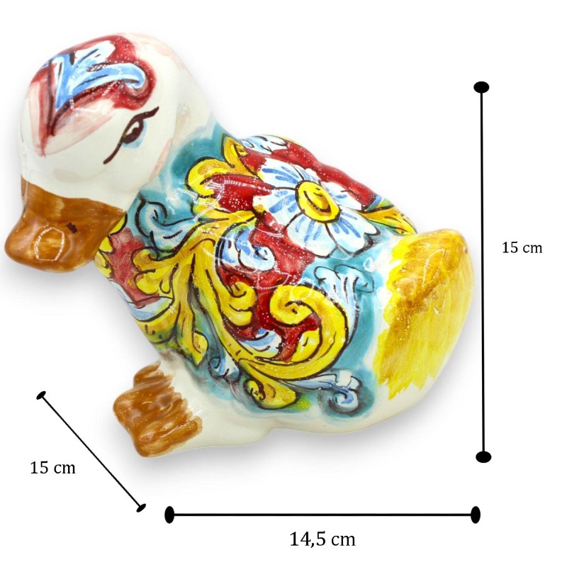 Canard en céramique de Caltagirone, h 15 x L 15 cm environ. (1 pièce) deux options de décoration - 